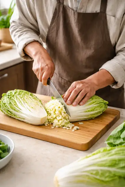 切包心白準備做白菜滷