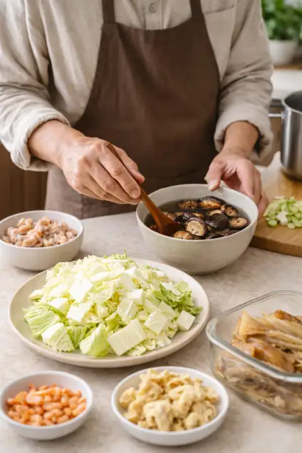 切包心白準備做白菜滷